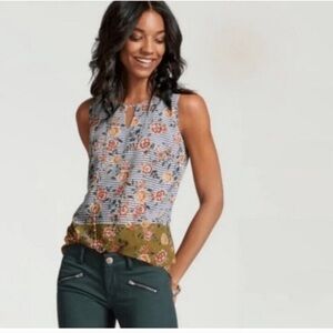 CAbi #5354 Penelope Sleeveless Top Floral Striped Keyhole Small